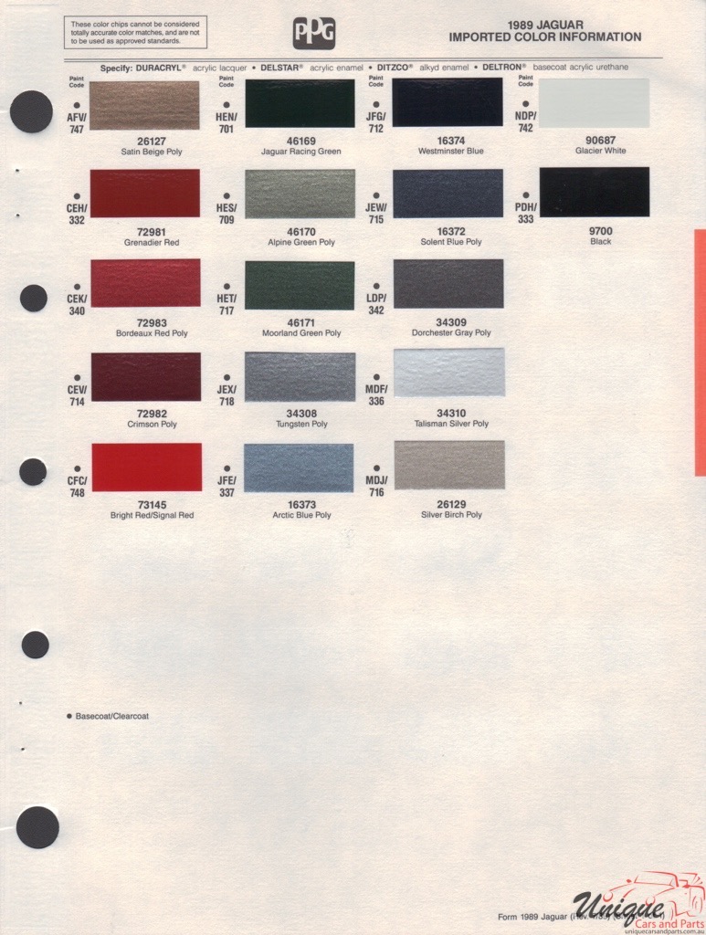 1989 Jaguar Paint Charts PPG